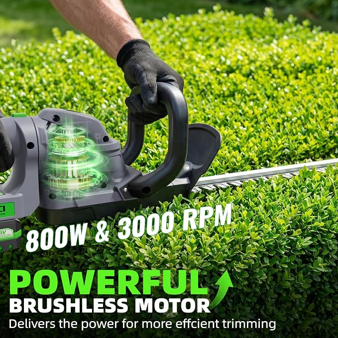 20-Inch Cordless Hedge Trimmer (Includes 2 Batteries and Charger), Electric Handheld Bush Trimmer, 180° Rotatable Handle, Grass Shrub Trimmers, Lightweight & Compact Grey