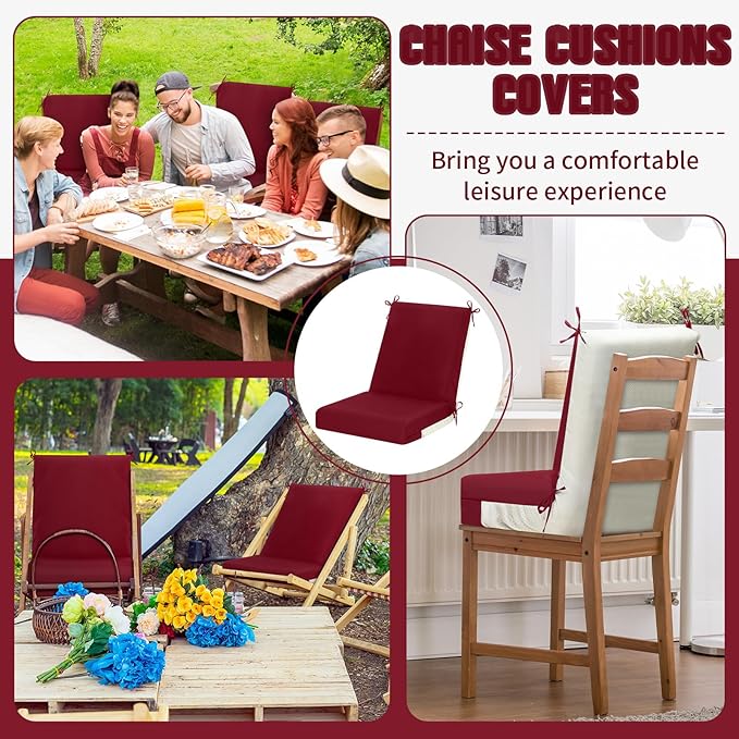 Tudomro 4 Pcs Outdoor High Back Chair Cushion Covers (Not Includes Cushion) Waterproof Patio Replacement Rocking Chair Slipcover Seat Pad Cover with Tie for Furniture (Brick Red,44'' X 21'')