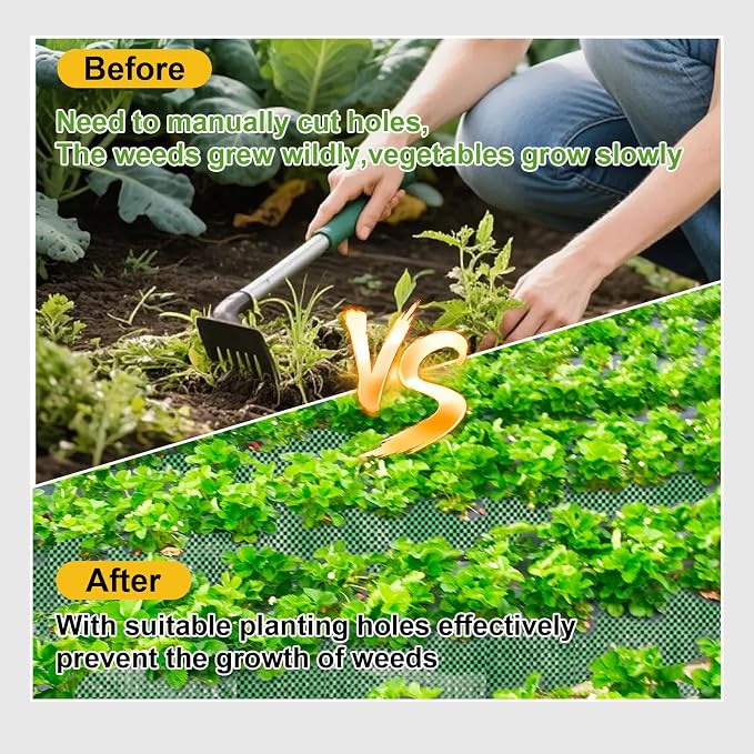 2PCS Green Weed Barrier Landscape Fabric, 33 x 3.3 Ft Garden Weed Barrier Fabric Heavy Duty with Planting Holes,Ground Cover Weed Barrier Weed Cloth & 20 U-Shaped Ground Nail For Weed Control