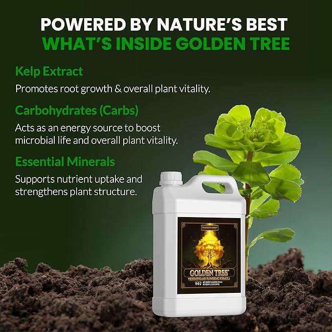 Humboldts Secret Golden Tree Liquid Plant Food | Enhances Growth Indoors or Outdoors | All-in-One Plant Nutrients for Vegetables, Trees, Flowers, Fruits, Roses, Lawns, Tomatoes | 16 Ounce