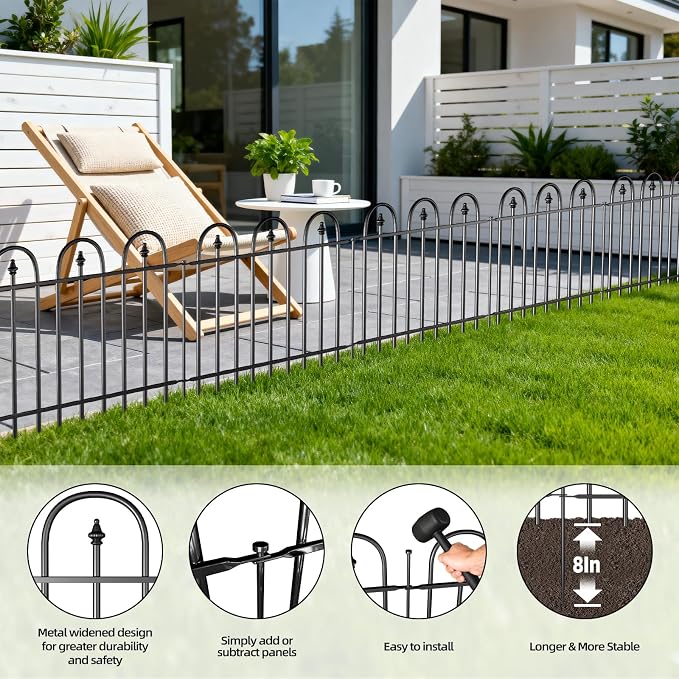 Garden Fence Animal Barrier - 5 Panels, 13 in(H) x 7 ft(L) No Dig Garden Fence, Arched Decorative Garden Fence Border with Ground Stakes, Rustproof Metal Fencing for Yard Patio Dog Rabbit