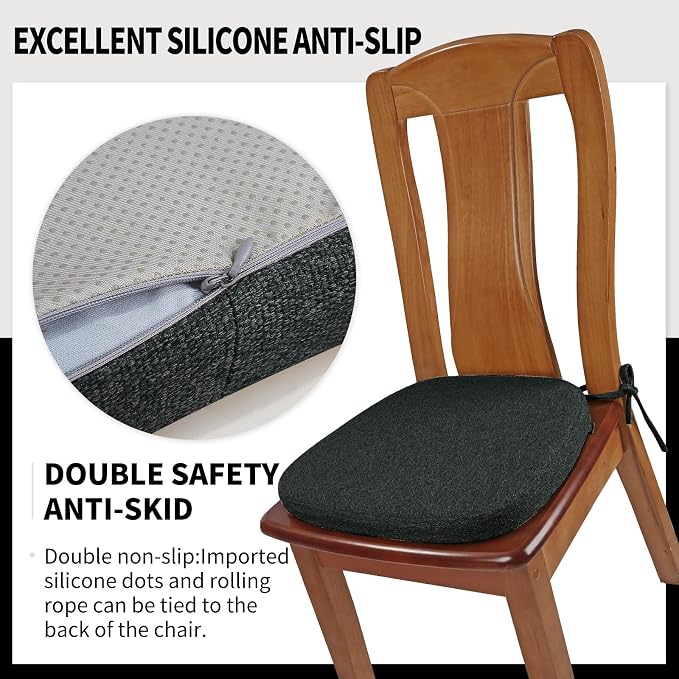 SINOSSO 6 Pack Memory Foam Chair Cushions for Dining Chairs, Friendly Woven Fabric 16" U-Shape Comfortable Kitchen Chair Pads, Removable Slip Resistant Seat Cushions (Set of 6, Black)