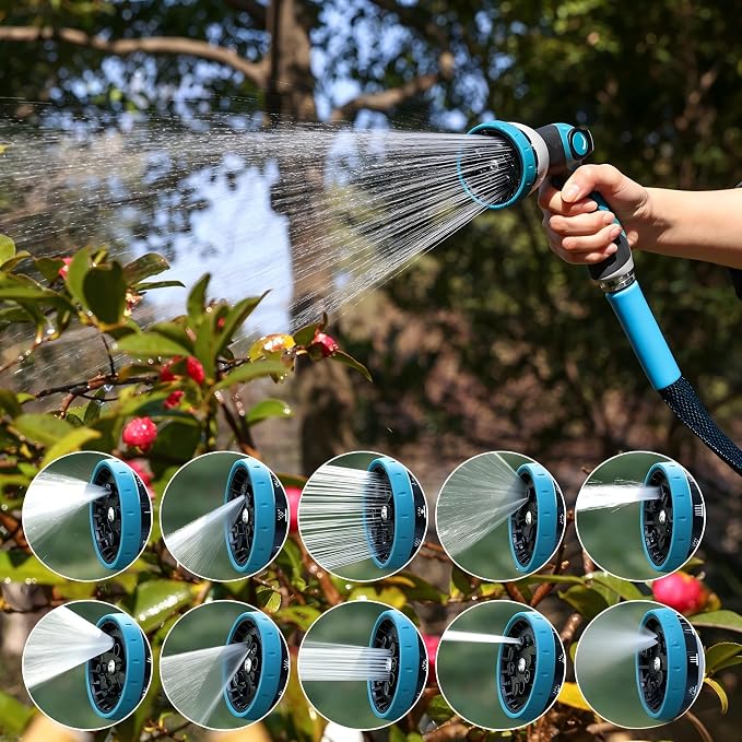 75FT Blue & Black Garden Hose, Lightweight No Kink Water Hose with 10 Function Spray Nozzle, 3/4 Inch Rust-Proof Aluminum Leak-Proof Connector for Yard Garden RV Outdoor Watering