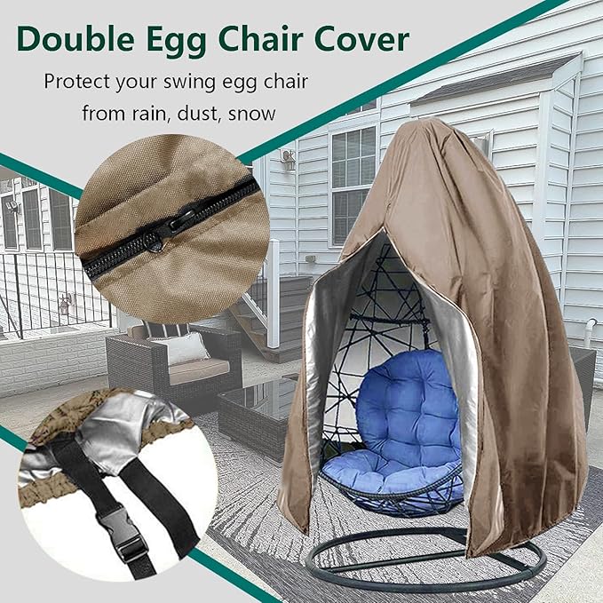 【Upgraded】Patio Egg Chair Covers with Zipper, Wicker Egg Swing Chair Covers, Waterproof Heavy Duty Weather Resisatnt Outdoor Chair Cover, Windproof Hanging Chair Cover, 75" x 45", Khaki, 1 Pack