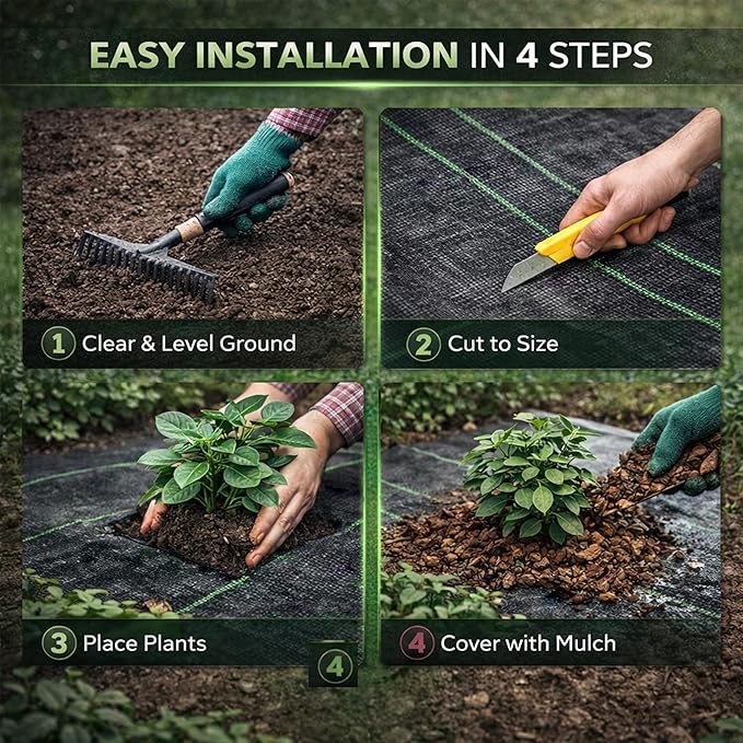Weed Barrier Landscape Fabric Heavy Duty，Garden Fabric Weed Barrier，Black Mulch for Landscaping, Weed Blocker Fabric Garden Bed Cover Garden Supplies (1.3ft x 150ft)