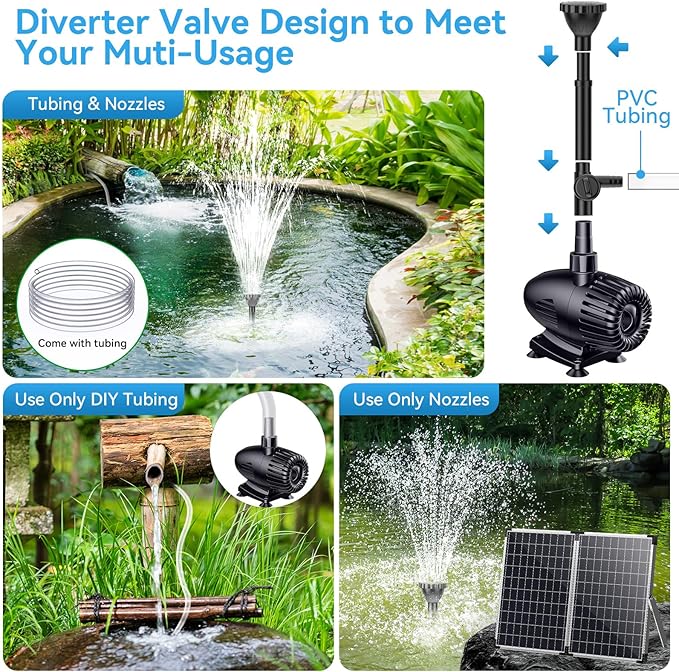 POPOSOAP 55W Solar Fountain Pump for Outdoor Pond, 480GPH Solar Pond Pump with Dry-Run Protection, Solar Powered Water Pump with PVC Tubing, 17Ft Cord for Ponds, Garden, Waterfall, Hydroponics