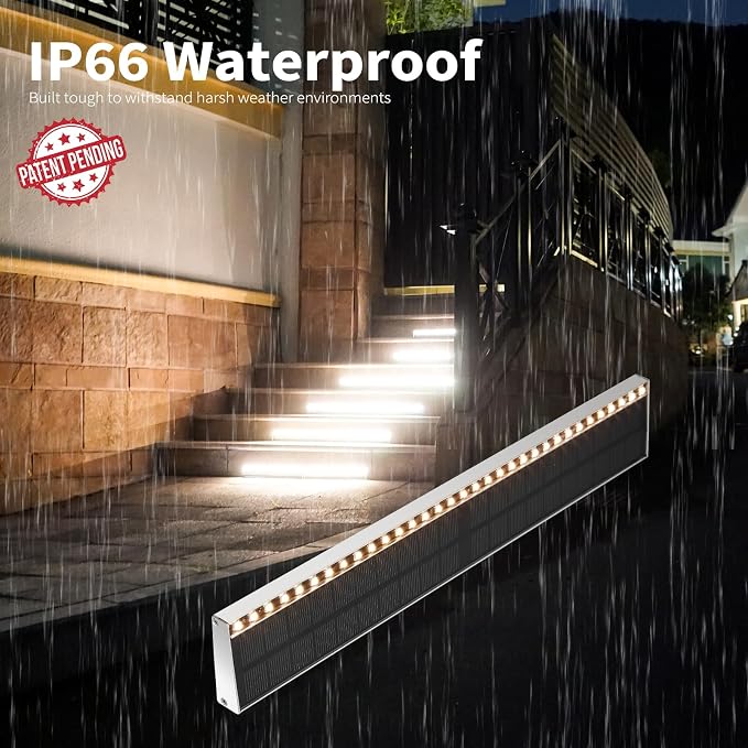 SHONELIGHTING Solar Step Lights for Outside, 33 Focused-Beam High-Brightness LEDs, Waterproof Aluminum Outdoor Stair Light for Risers, Curbsides, Poolsides, Planter Edges (Warm White, 1Pack)