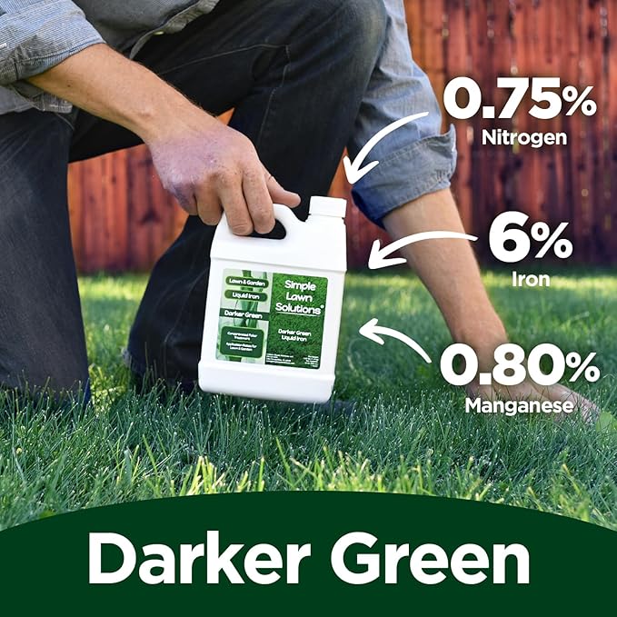 Simple Lawn Solutions - Liquid Iron Fertilizer Darker Green - Chelated Micronutrients - Concentrated Green Booster for Turf Grass, Indoor Plants and Outdoor Garden (32 Ounce)