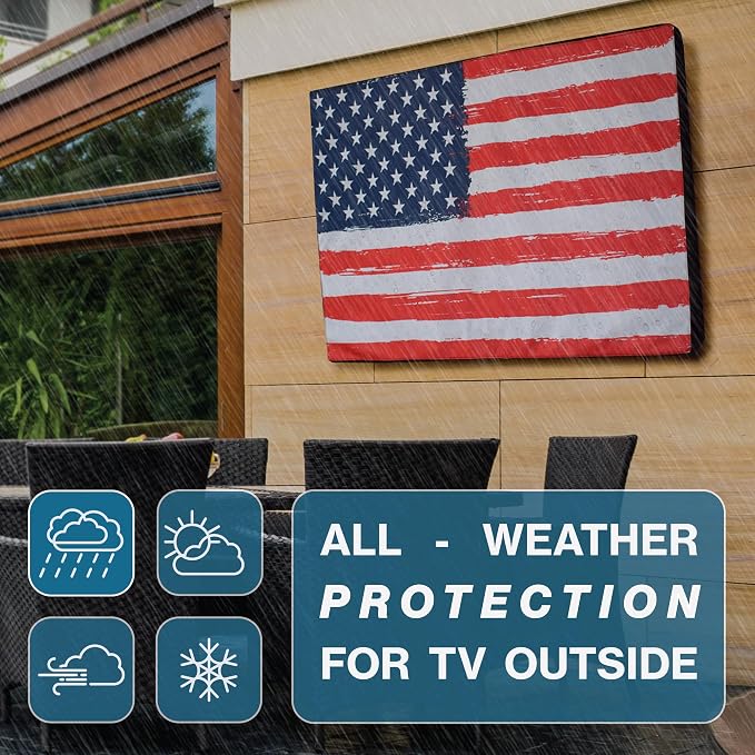 Outdoor TV Cover 55 inch - WITH ZIPPER, Weatherproof and Waterproof 360 degrees protection, 600D Heavy Duty Fabric – American Flag
