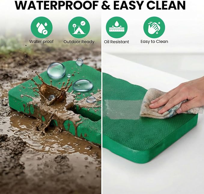 Extra Thick Foam Kneeling Pad for Gardening and Exercise Soft Comfortable Knee Cushion Mat for Floor Work Yard Tasks and Home, Set of 2 Large Green