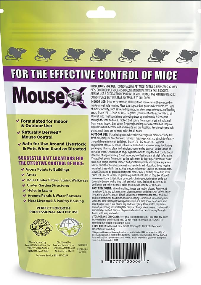 EcoClear Products 620200-6D MouseX Pellets - Effective for All Species of Rats and mice, 8 oz. Bag