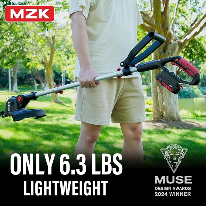 MZK 20V 12'' Cordless String Trimmer, Grass Trimmer&Edger with 8 Replacement Spools, Battery Powered Weed Trimmer with Auto Line Feed for Garden, Lawn(2 * 4AH Battery and Charger Included),ST12D07