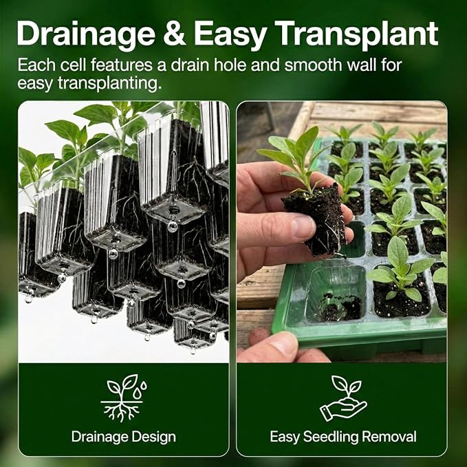 Gardzen 10 Pack 10 Gallon Grow Bags & 5 Pack 40 Cell Seed Starter Tray Kit, Thickened Aeration Fabric Pots with Handles, BPA Free Reusable Seedling Trays with Humidity Vented Domes for Indoor Outdoor