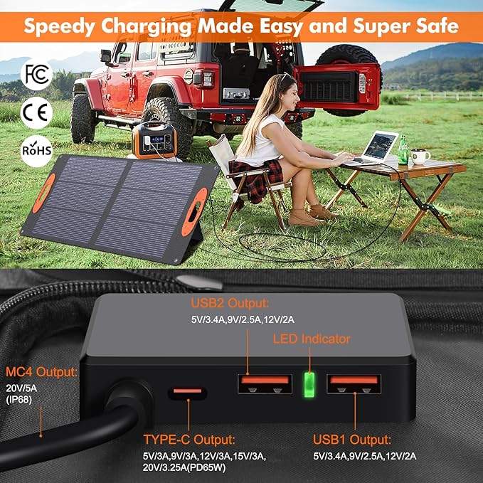 SOKIOVOLA N-Type 16BB 100W Portable Solar Panel 18V Mono ETFE Foldable Solar Panel,25% High Efficiency IP68 Waterproof for Camping Outdoor RV Blackout