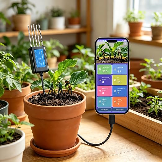 8-in-1 Soil Tester for Android Phone, NPK PH Moisture EC Meter, Digital Soil Test Kit No Charging, High Accuracy Sensor for Garden Lawn Farm Soil Fertility