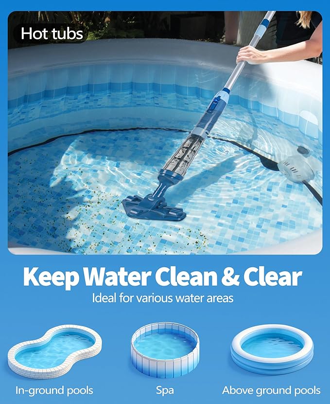 2026 Upgraded Powerful Hot Tub Vacuum Cordless, 15.8 Gals/Min Spa Vacuum for Hot Tub, Handheld Pool Vacuum Cleaner with Water Sensor, Small Pool Vacuum Rechargeable -90 Mins Running Time-Blue