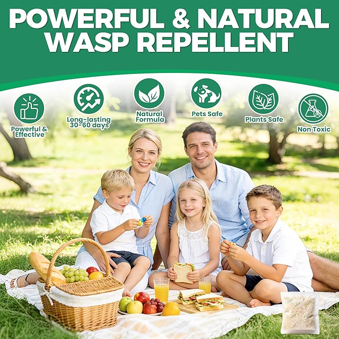 12 Pack Natural Wasp and Bee Repellent Pouch Outdoor, Peppermint Oil Carpenter Bee Repellent for Yellow Jackets, Hornets, Mud Wasps Deterrent for Indoor Outdoor Patio Garden Porch, Pet and Human Safe