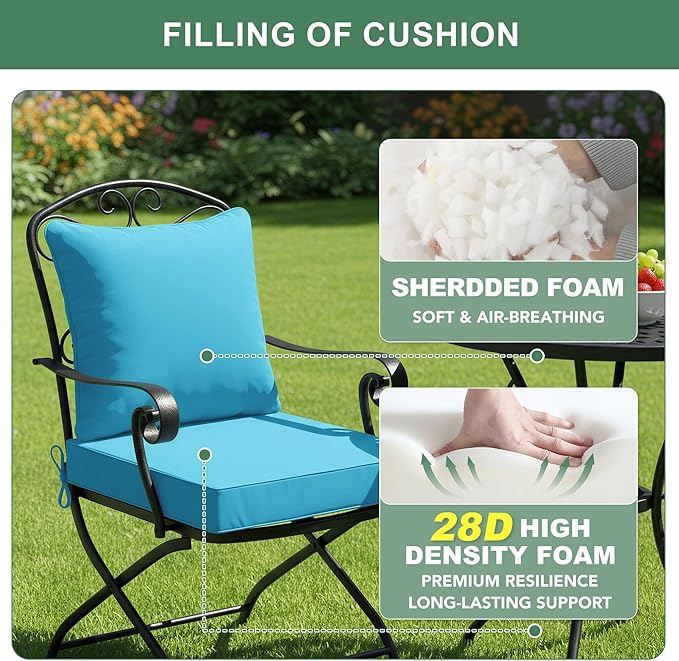Summsun Outdoor Chair Cushions Set of 2, Waterproof Backrest and Seat Cushion Set for Patio Furniture, Outdoor Replacement Cushions with Removable Cover, 19 x 19 Inch, Teal