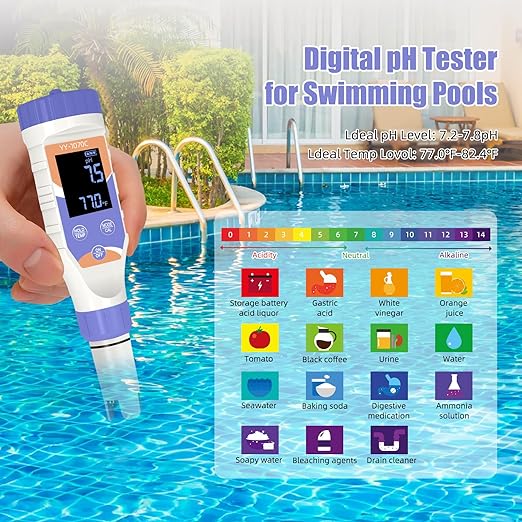 7-in-1 Digital Water Tester – Chlorine, pH, Salt, ORP, EC, TDS & Temp Meter for Pools, Spas & Hydroponics，Chlorine