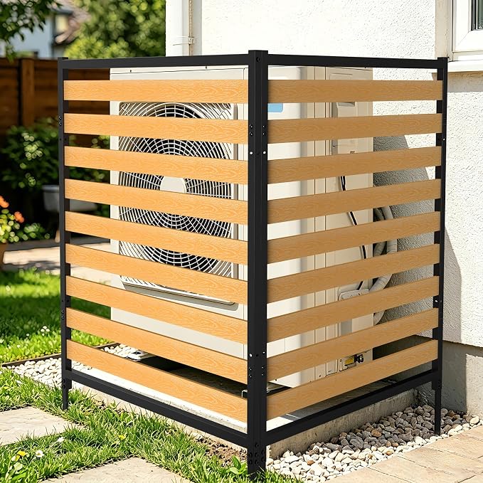 Air Conditioner Fence 2 Panels, Privacy Fence Screen 54.5" H × 39.4" W No-Dig Metal Wood Outdoor Pool Equipment Enclosure with Metal Stake, AC Unit Cover, Trash Bin Hider for Garden & Backyard