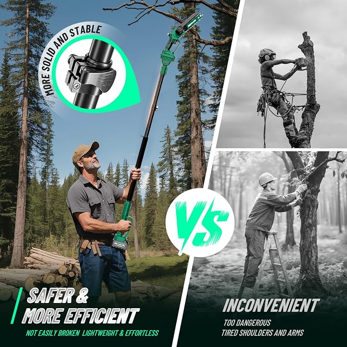 2-in-1 Electric Pole Saws for Tree Trimming, 8 Inch Cordless Mini Chainsaw with 15 FT Extension Pole, Pole Saw Battery Powered with 2*4.0Ah Battery, Tree Trimmer Pole Saw for Branch Cutting