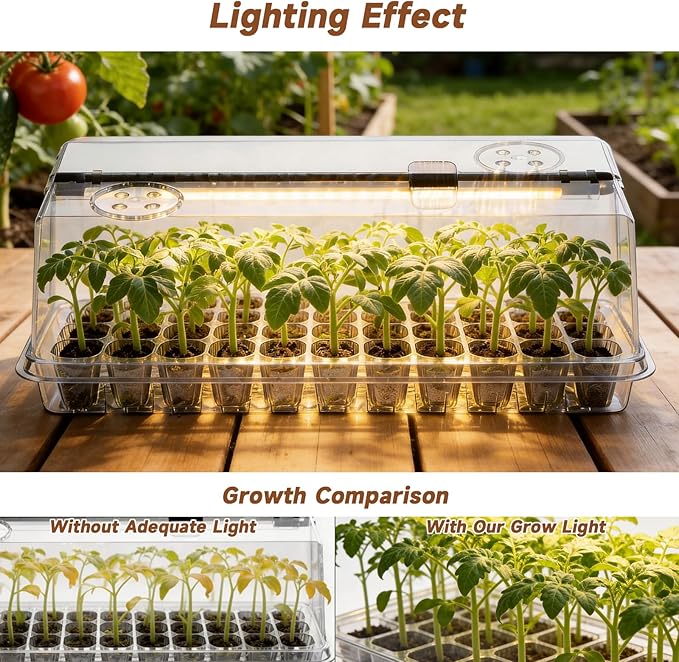 Seed Starter Tray with Grow Light, Seed Starter Kit Full Spectrum with 5 Dimmable Brightness & Timer, Indoor Plant Grow Tray for Beginners & Seasoned Gardeners, Gardening Gifts (White, 72 Cells)