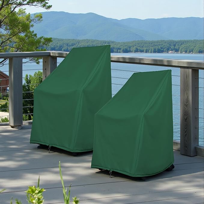 Shine Company Weatherproof Outdoor Rocking Chair Cover Set of 2, 100% Woven Polyester, Elastic Cord with Toggle, Hunter Green, 2-Pack