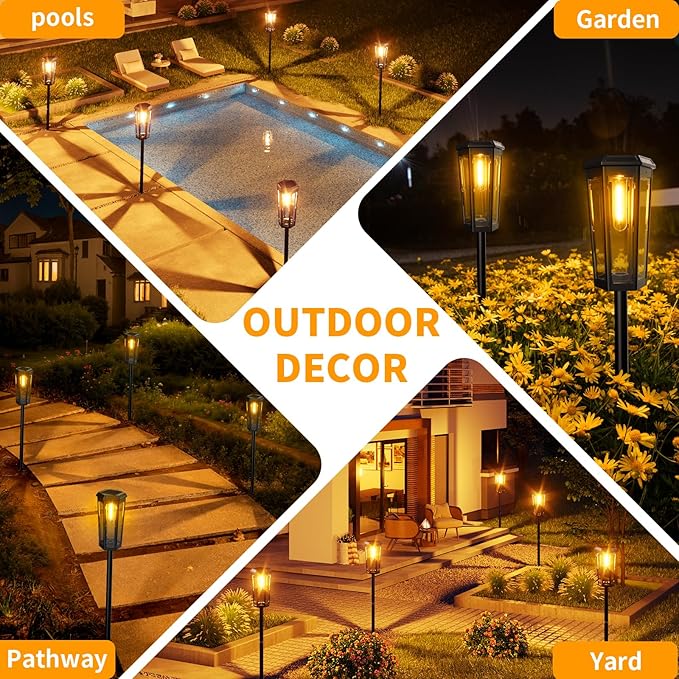 KINKAI Solar Pathway Lights Outdoor - 6 Pack Taller Garden Lights Bright LED Driveway Light Solar Powered Edison Bulb Landscape Lighting for Outside Walkway Patio Sidewalk Yard (Warm Light)