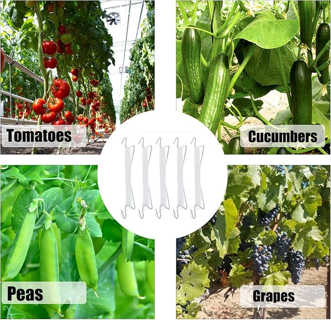 Bandelt 20pcs Tomato Support Hooks with 100pcs Tomato Clips, Tomato Climbing Hooks with 39ft Twine to Prevent Tomatoes from Pinching or Falling Off for Plant Vegetable Plant Fruit Flower