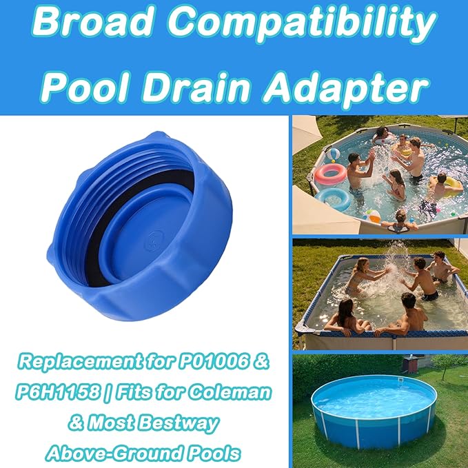 P01006 Drain Valve Cap for Bestway and Coleman Above Ground Pool, Heavy Duty Pool Drain Valve Cap Replacement 2 Pack (Blue)