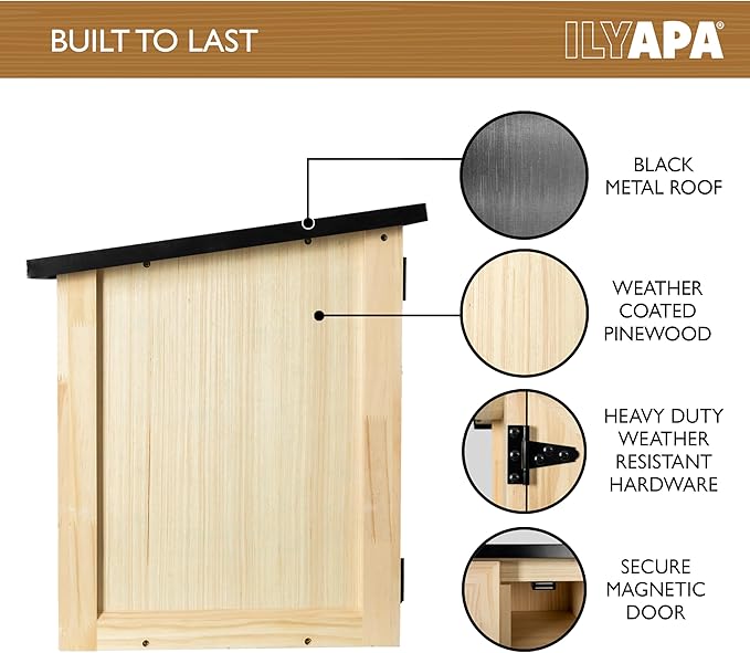 Ilyapa Outdoor Library Book Box - Free Literature Exchange Kit for Outside - Little Wood Cabinet for Sharing Books and Arts - 20x14x19 Inch