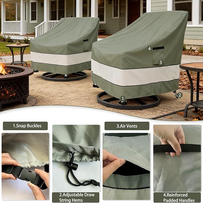 Outdoor Swivel Chair Cover 4 Pack,Waterproof 100% Outdoor Patio Chair Covers,35W x 37 D x 38.5 H inches,Outside Furniture Lounge Deep Seat Cover -Grayish Green