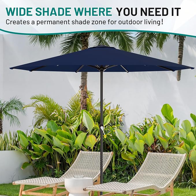 AreShark 12 FT Patio Umbrella for Outdoor, Outdoor Table Umbrella with Push Button Tilt and Crank, Outdoor Patio Umbrellas with 8 Sturdy Ribs, Patio Umbrellas for Market, Garden, Pool (Navy)