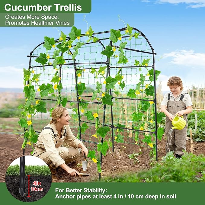 OTOSUNNY Garden Arch Tunnel Trellis for Climbing Plants Outdoor, 7 ft Tall Metal Walkway, Arbor Archway for Climbing Vines Vegetables Yard Lawn, Cucumber Trellis for Garden Raise Bed, Black