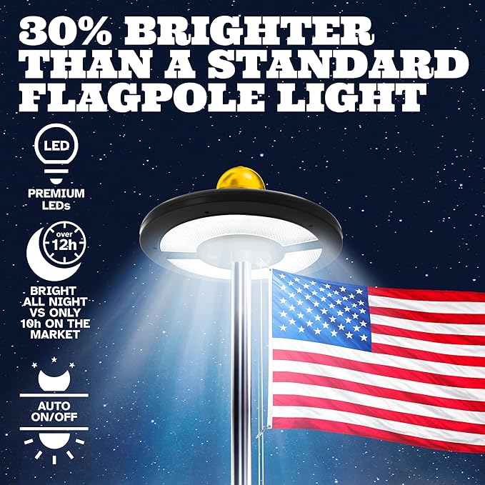 Deneve Ultra-Bright Flag Pole Light - 128 LED Lights - Solar-Powered - Auto Dusk to Dawn - Waterproof Design (Dark Gray)