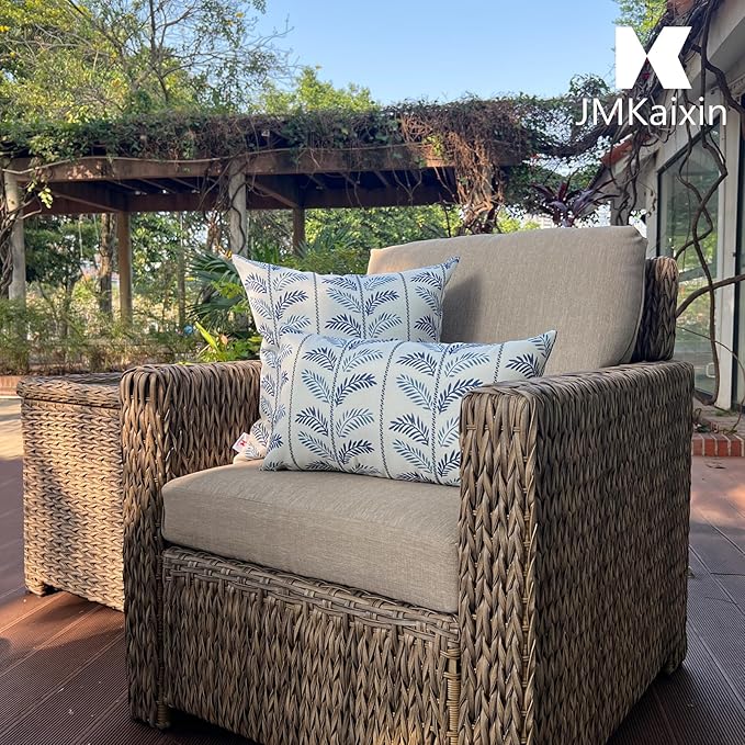 Pack of 2 Patio Lumbar Pillows, 12"x20" Fade Resistant Outdoor Waterproof Lumbar Pillow with Inners, Decorative Garden Lumbar Cushions for Home Patio Terrace Sofa Use