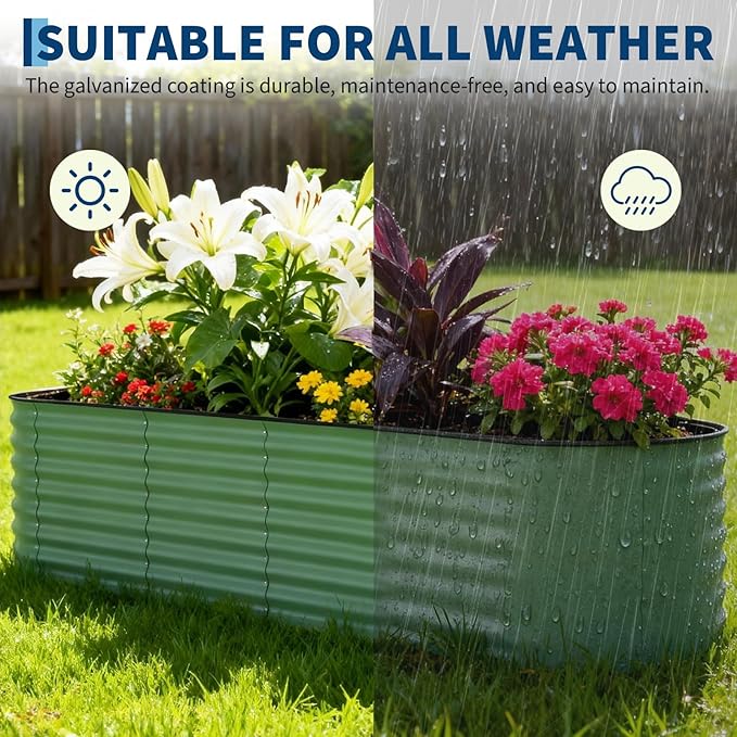 2 Pcs Raised Garden Beds Outdoor 8x2x2 ft - Galvanized Steel Planter Box for Vegetables, Flowers, Rust-Resistant Garden Box, Easy Assembly Raised Beds, Durable Planters for Outdoor Plants, Green