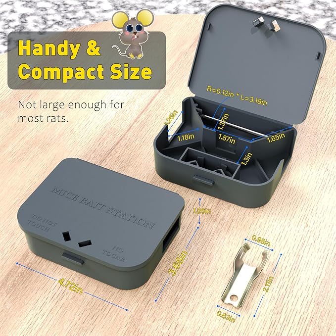 Mouse Stations with Keys 6 Pack, Keyless Design and Key Required Mouse Stations, Mice Stations, Keeps Children and Pets Safe Indoor & Outdoor, Gray