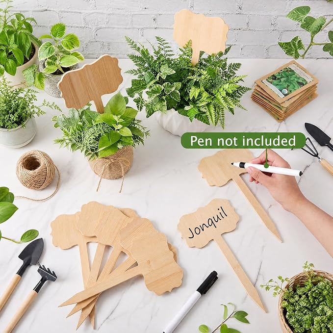 Hicarer 30 Pcs 9.4" x 5" Extra Large Bamboo Garden Markers, Retro Style Natural Wood T-Type Large Plant Labels for Herbs, Flowers & Vegetables – Easy to Read Full-Size Tags for Garden Outdoor