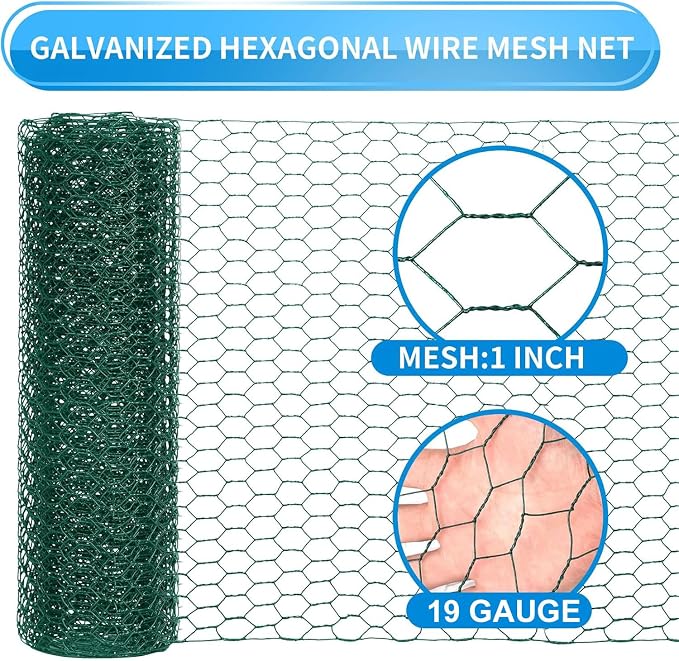 48'' x 150' Green Chicken Wire Fencing, 1 inch Chicken Wire and 19 Gauge Poultry Netting, Garden Mesh Fence Roll for Floral Arrangements/Crafts/Farm/Livestock/Pet Protection