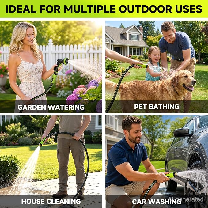 Garden Hose 100ft x 5/8", NON-EXPANDABLE Water Hose Heavy Duty, Flexible, Lightweight, Kink Resistant & Outside Hybrid Hose, Male to Female Fittings