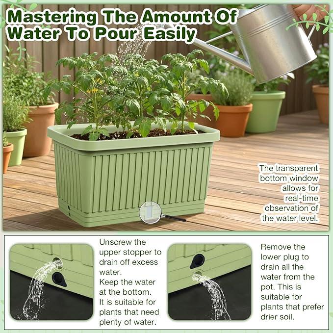 3 Pcs Large Planter Boxes Deep Rectangular Planter Boxes Outdoor Lightweight Plastic Planting Flower Pot with Drainage Holes Plant Pot for Patio, Courtyard, Lawn, Outdoor(Green,20 Inches)