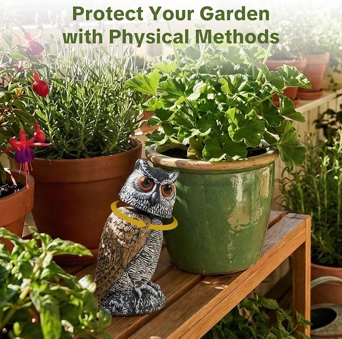 OFFO Fake Owl, Owl Statue for Garden and Yard Decoration, Weatherproof Plastic Rotating Head Outdoor Owl Decor for Porch Pool Patio Yard, 8-Inch Height, Round Ear Owl