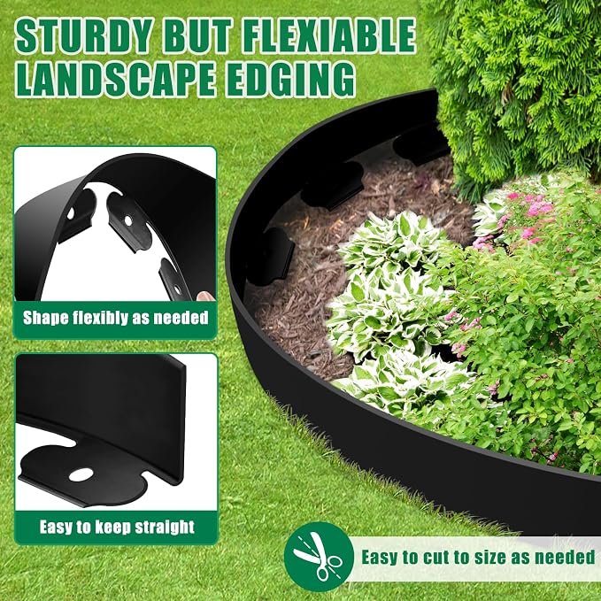 Landscape Edging - 80FT 4IN Garden Edging Border with 100 Stakes, No Dig Lawn Edging for Landscaping for Garden Bed, Yard, Thickened Top Edge (0.15”) Flower Bed Border Edging for Outdoor