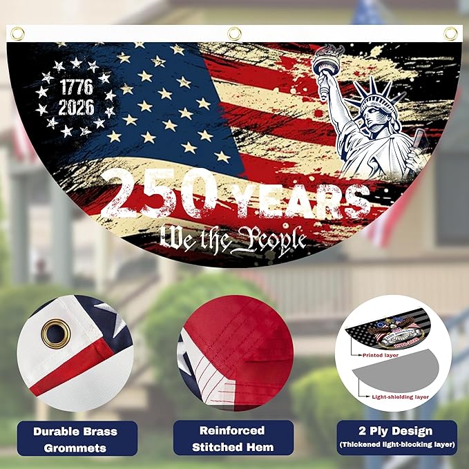 2PCS 250th Anniversary USA Flag, 1.5X3 FT 1776-2026 Fan Flags, 2 Ply Year American Anniversary Flag for Wall, Front Door, Porch, Fence, Outdoor Decorations (Style 5)