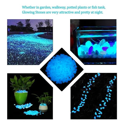 340Pcs Glow in The Dark Stones Garden Pebbles Rocks Indoor Outdoor Decor Luminous Stone for Walkways Driveway Yard Grass Fish Tank
