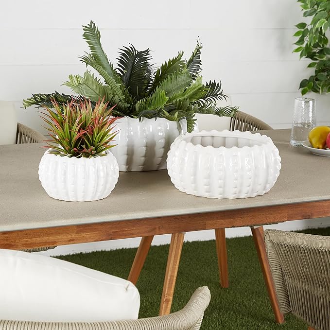Deco 79 Ceramic Indoor Outdoor Planter Small Planter Pot, Set of 3 Planters 17", 11", 8"W, White
