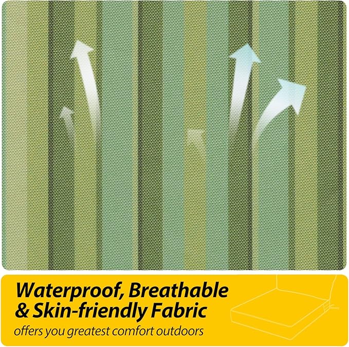AAAAAcessories Outdoor Seat Cushions for Chairs, Fade-Resistant, Waterproof Patio Furniture Replacement Cushions, 23.5" x 25.5" x 5" + 23.5" x 13.5", Mossy Forest Stripe