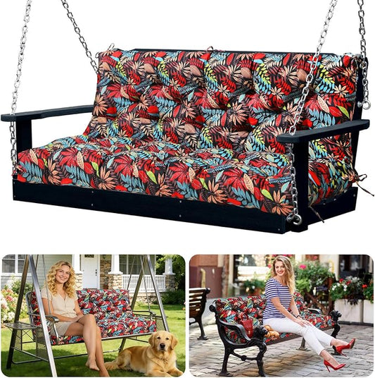 Porch Swing Cushions 2 Seater Replacement Thicken 5" Waterproof & Fade Resistant Swing Cushions for Outdoor Furniture Bench Patio Swing Cushion with Backrest & Ties(Black Floral 48x40x5inch)