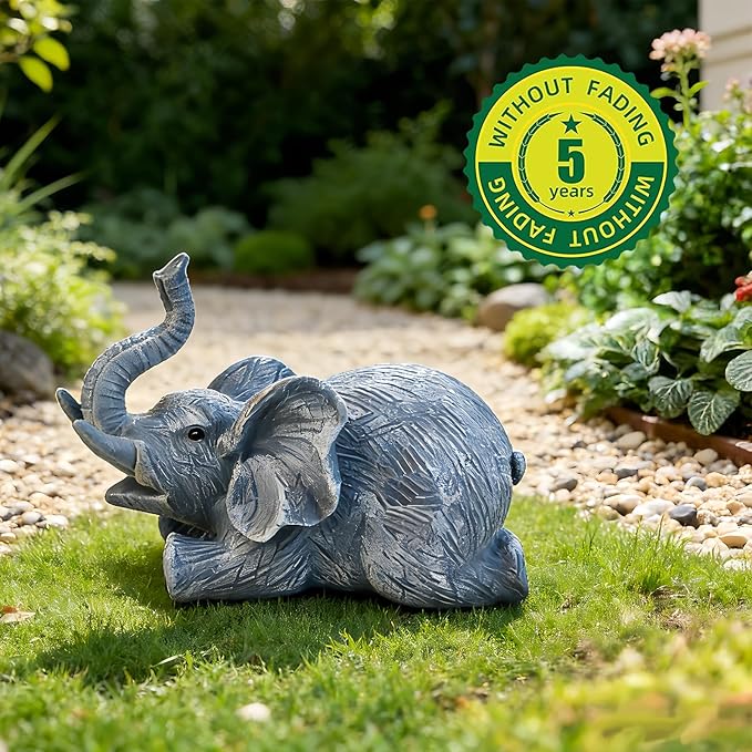 LEGIFO Garden Decor Elephant Statue Set of 3, Resin Outdoor Sculpture for Yard, Patio & Lawn - Unique White Elephant Figurines, Christmas Birthday Gift for Women, Mom, Grandma & Family